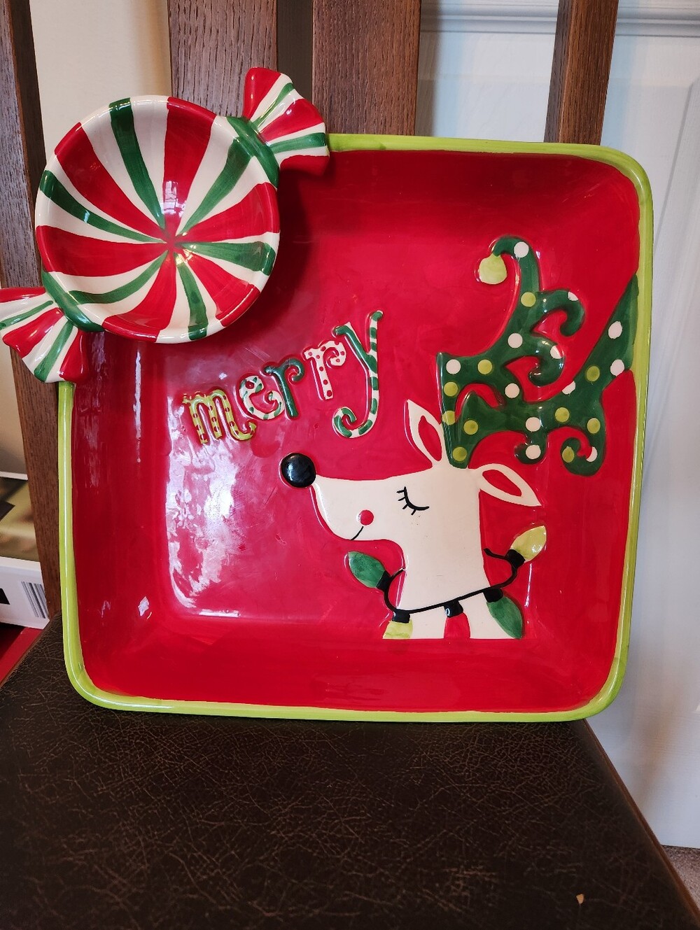 Cracker Barrel  Reindeer Ceramic Platter with Candy Accent bowl